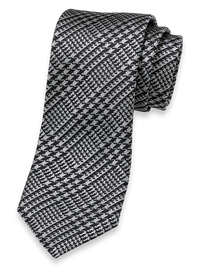 Plaid Woven Silk Tie - Grey