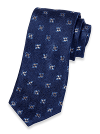 Medallion Woven Silk Tie - Navy