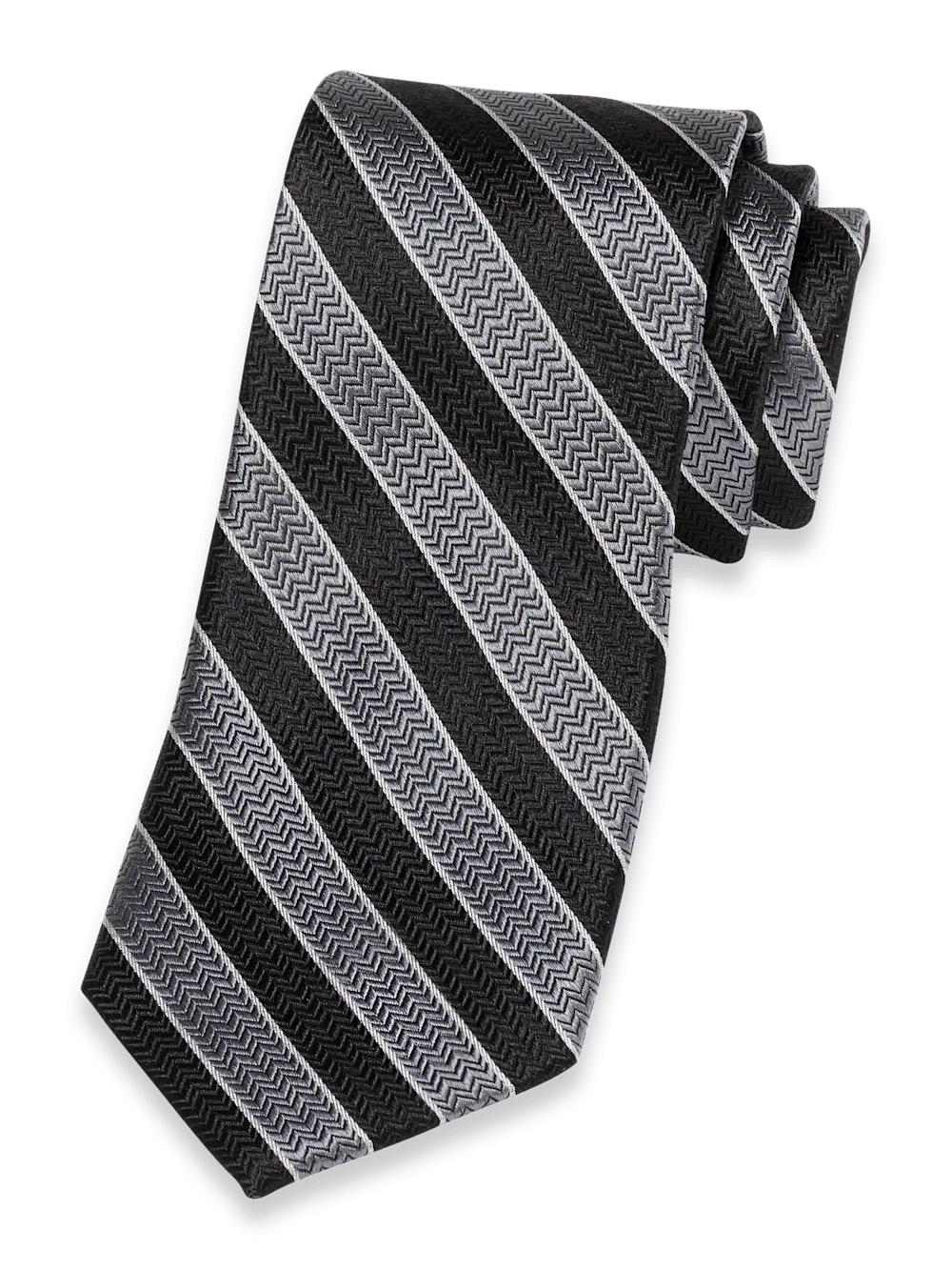 Product Image of Stripe Woven Silk Tie-Black/Silver