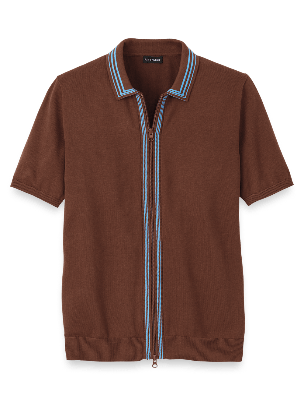 Product Image of Cotton Full Zip Polo-Brown