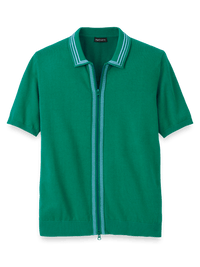 Cotton Full Zip Polo - Green