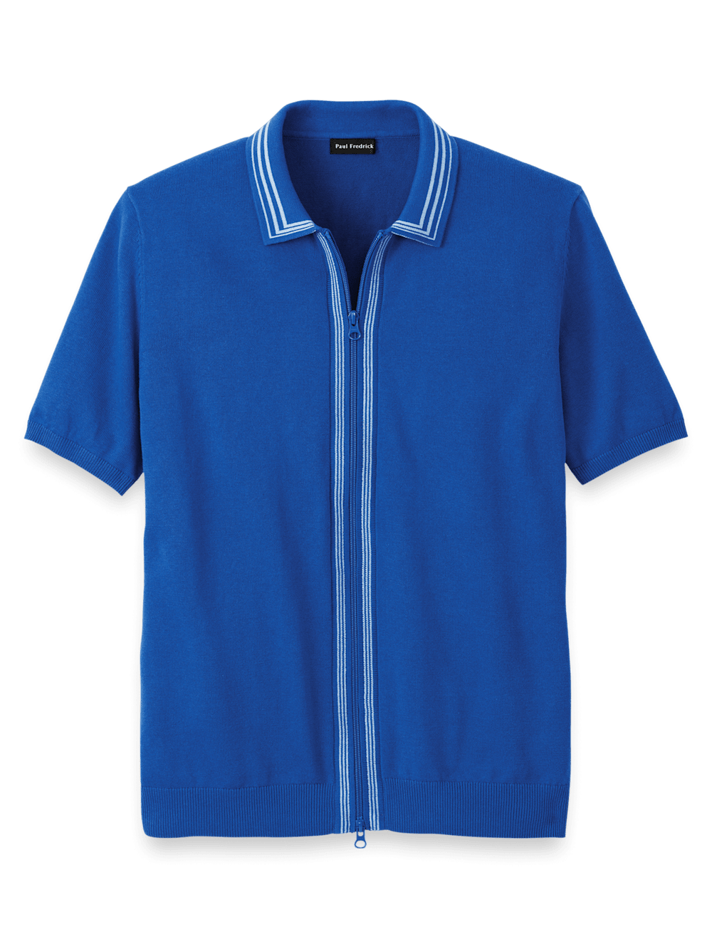 Product Image of Cotton Full Zip Polo-Blue