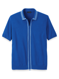 Cotton Full Zip Polo - Blue