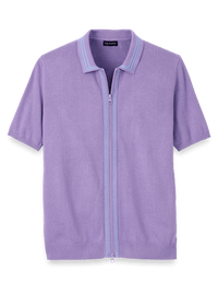 Cotton Full Zip Polo - Purple