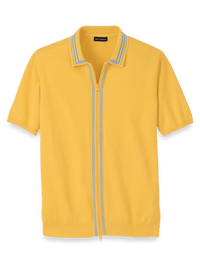 Cotton Full Zip Polo - Yellow