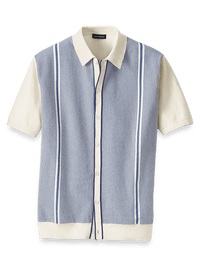 Cotton Button Front Polo - Blue