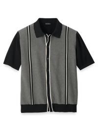 Cotton Button Front Polo - Black