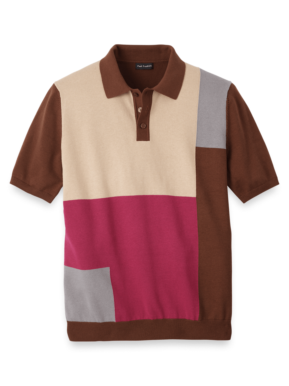 Product Image of Cotton Three Button Polo-Brown Multi