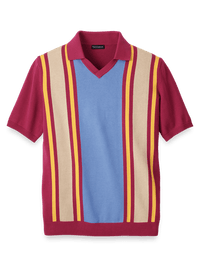 Cotton V-neck Polo - Burgundy