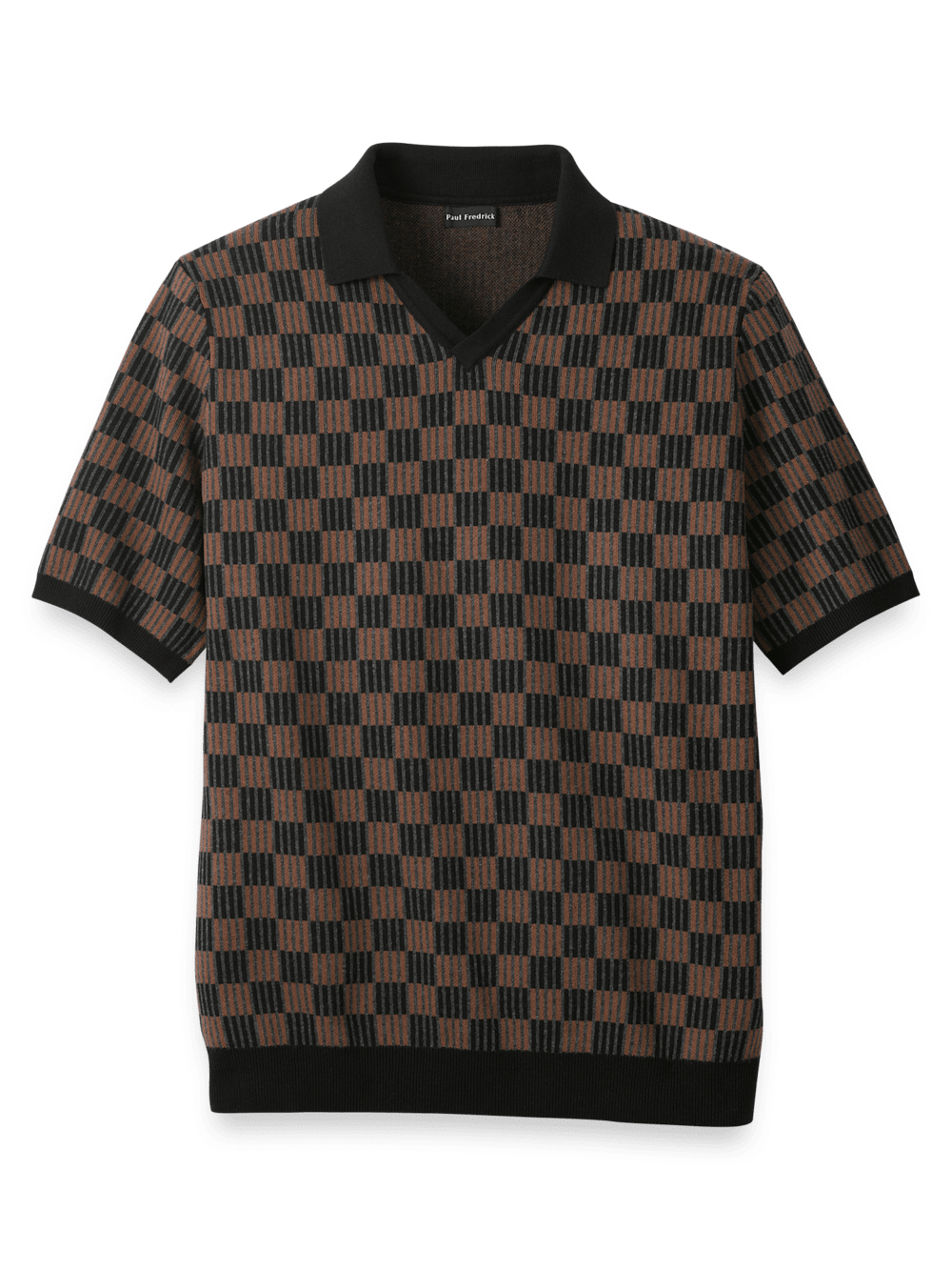 Product Image of Cotton V-neck Polo-Black/Brown