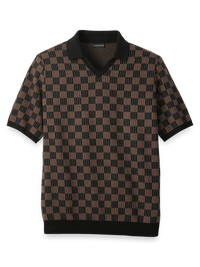 Cotton V-neck Polo - Black/brown