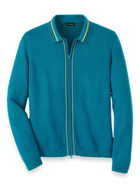 Cotton Full Zip Polo - Teal