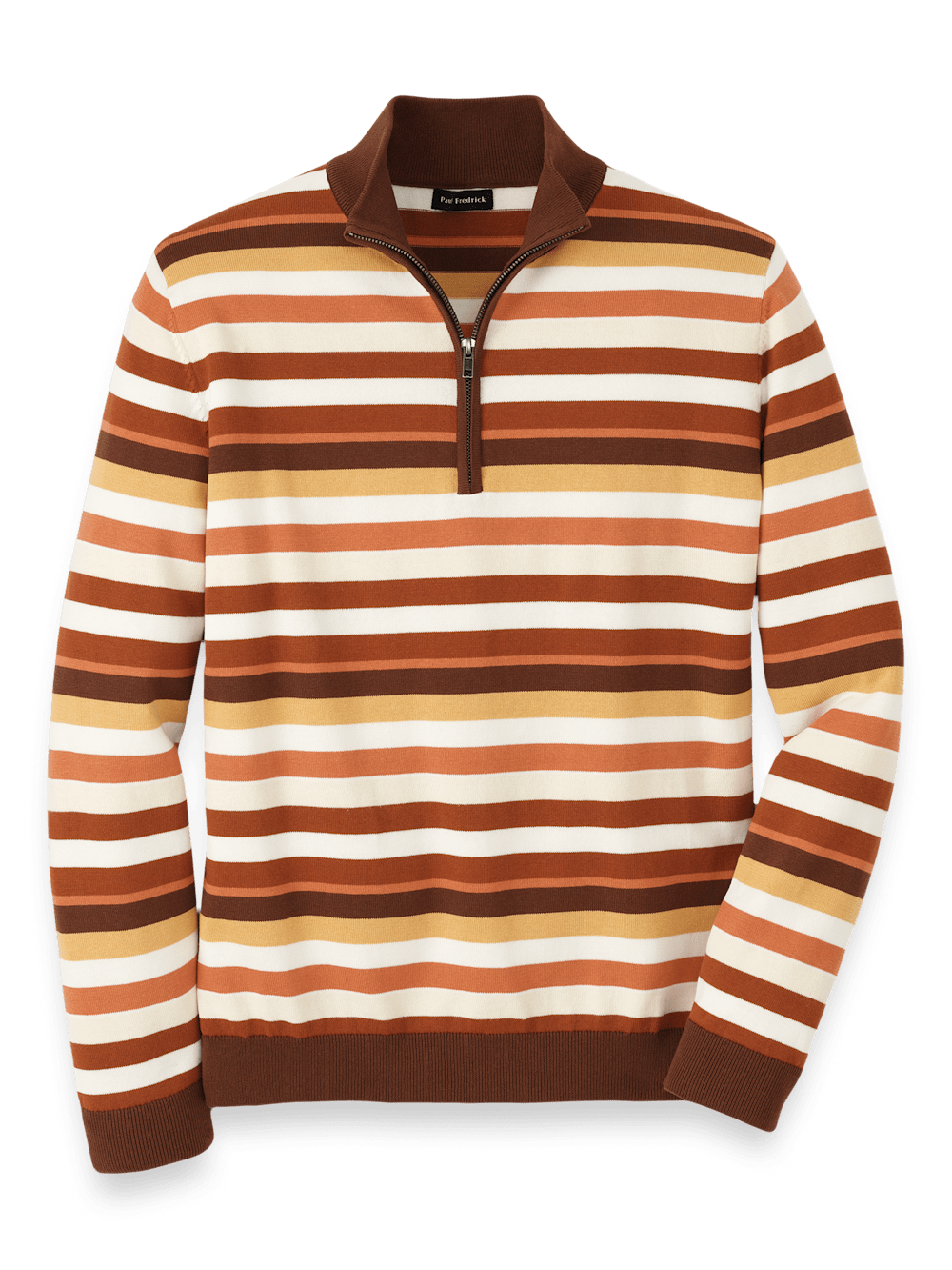 Product Image of Cotton Quarter Zip Mock Neck Sweater-Brown Multi