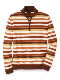 Cotton Quarter Zip Mock Neck Sweater - Brown Multi