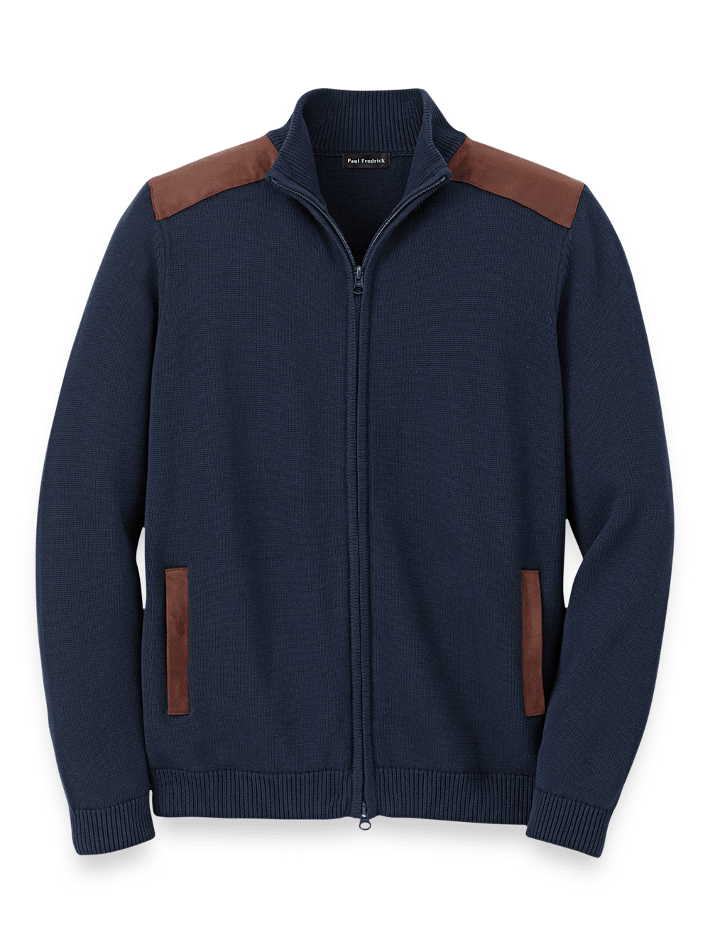 Product Image of Cotton Full Zip Mock Neck Sweater-Navy