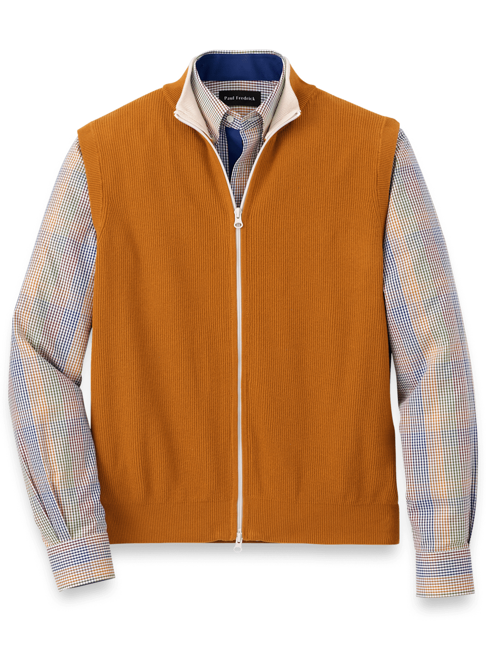 Product Image of Cotton Full Zip Mock Neck Vest-Rust