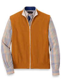 Cotton Full Zip Mock Neck Vest - Rust