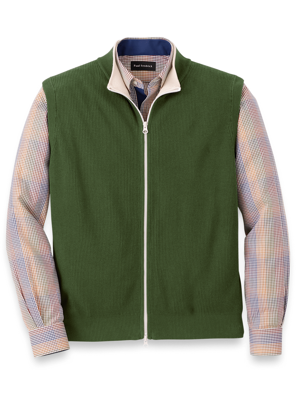 Product Image of Cotton Full Zip Mock Neck Vest-Green