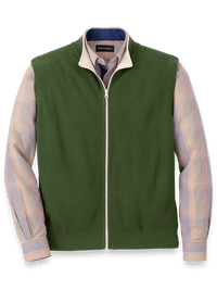 Cotton Full Zip Mock Neck Vest - Green