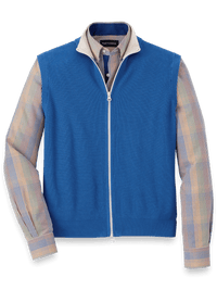 Cotton Full Zip Mock Neck Vest - Blue