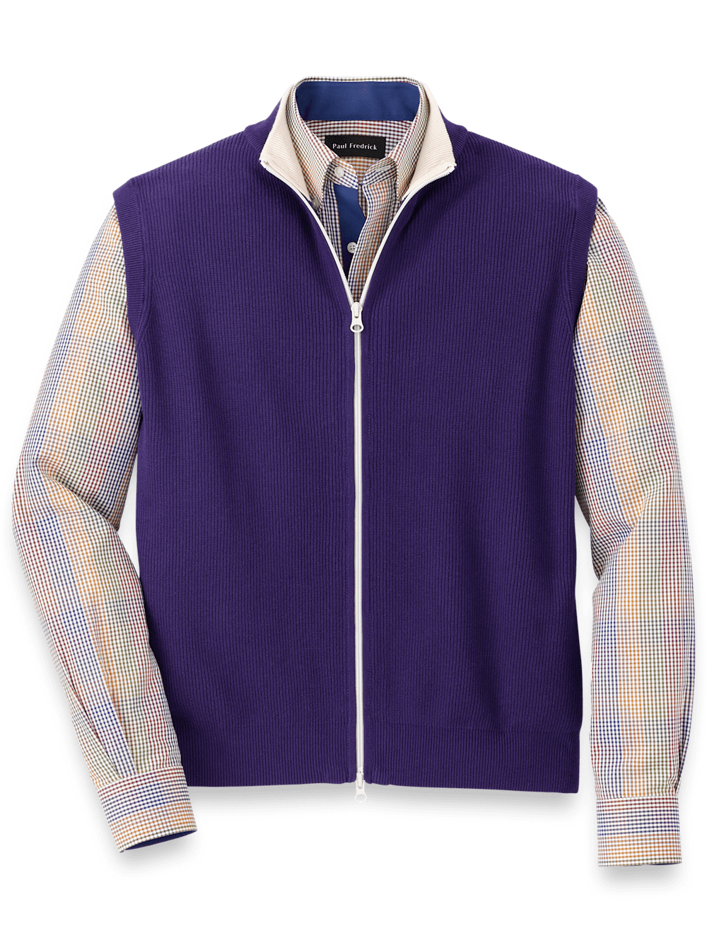 Product Image of Cotton Full Zip Mock Neck Vest-Purple