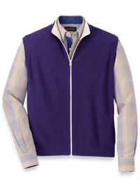 Cotton Full Zip Mock Neck Vest - Purple