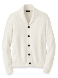 Cotton Button Front Shawl Collar Cardigan Sweater - Ivory