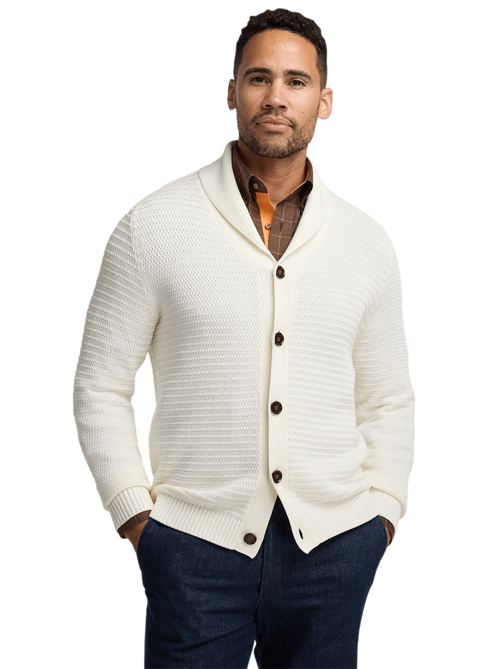 Alternate Image of Cotton Button Front Shawl Collar Cardigan Sweater-1