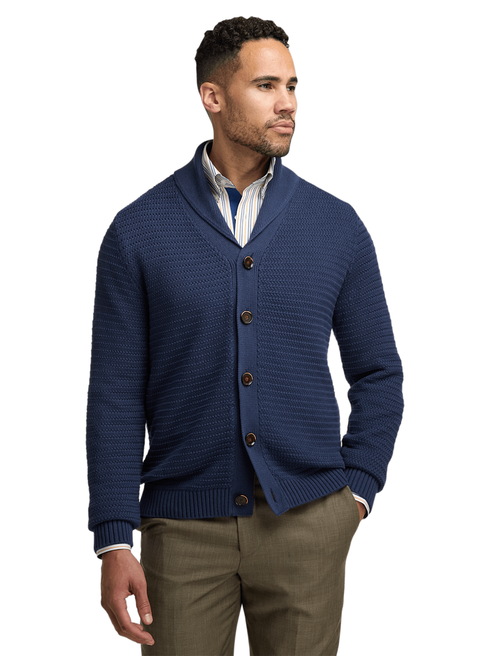 Alternate Image of Cotton Button Front Shawl Collar Cardigan Sweater-1