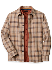 Wool Blend Plaid Shirt Jacket - Tan Plaid