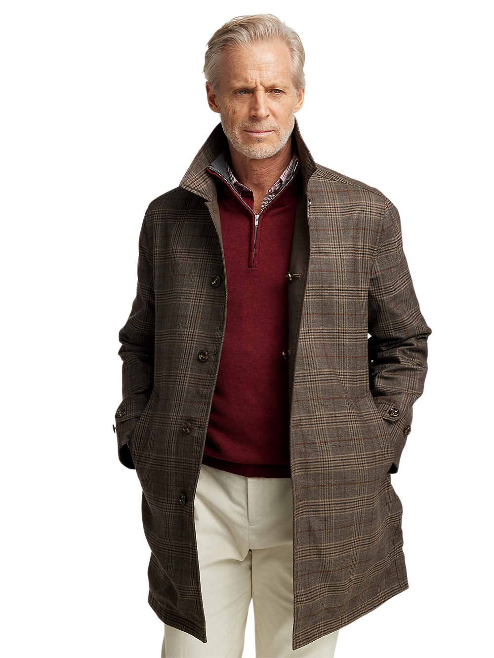 Alternate Image of Wool / Cotton Stretch Reversible Plaid Trench Coat-1