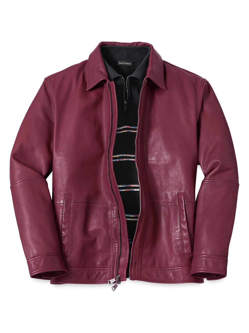 Product Image of Leather Bomber Jacket-Burgundy