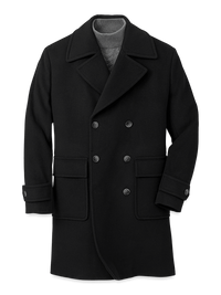 Wool Double Breasted Topcoat - Black