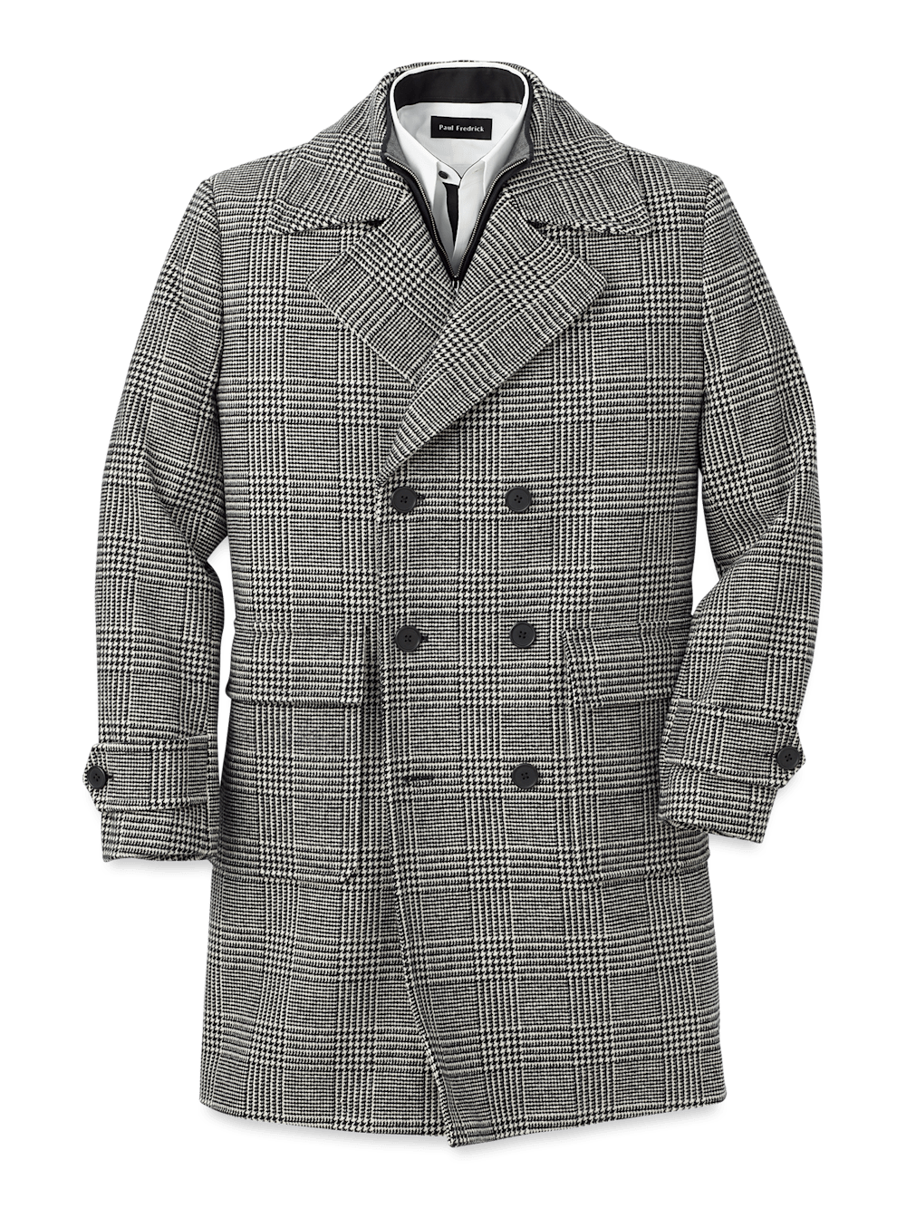 Product Image of Wool Blend Plaid Double Breasted Topcoat-Black/White