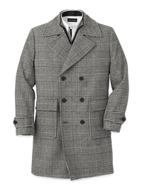 Wool Blend Plaid Double Breasted Topcoat - Black/white