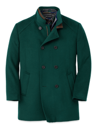 Wool Double Breasted Carcoat - Dark Green