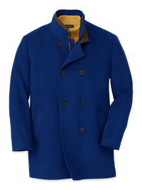 Wool Double Breasted Carcoat - Royal Blue