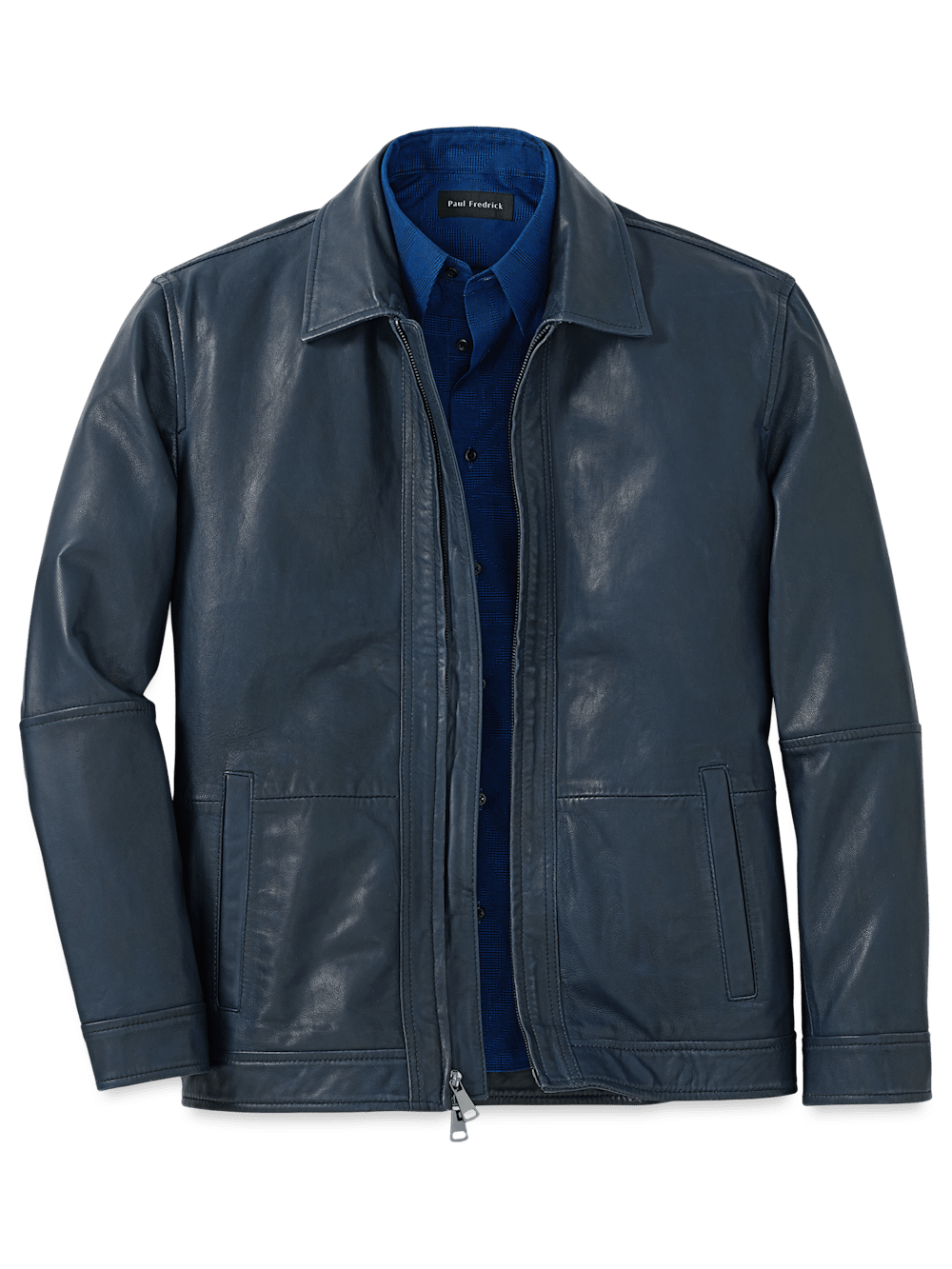 Product Image of Leather Bomber Jacket-Navy