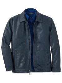 Leather Bomber Jacket - Navy