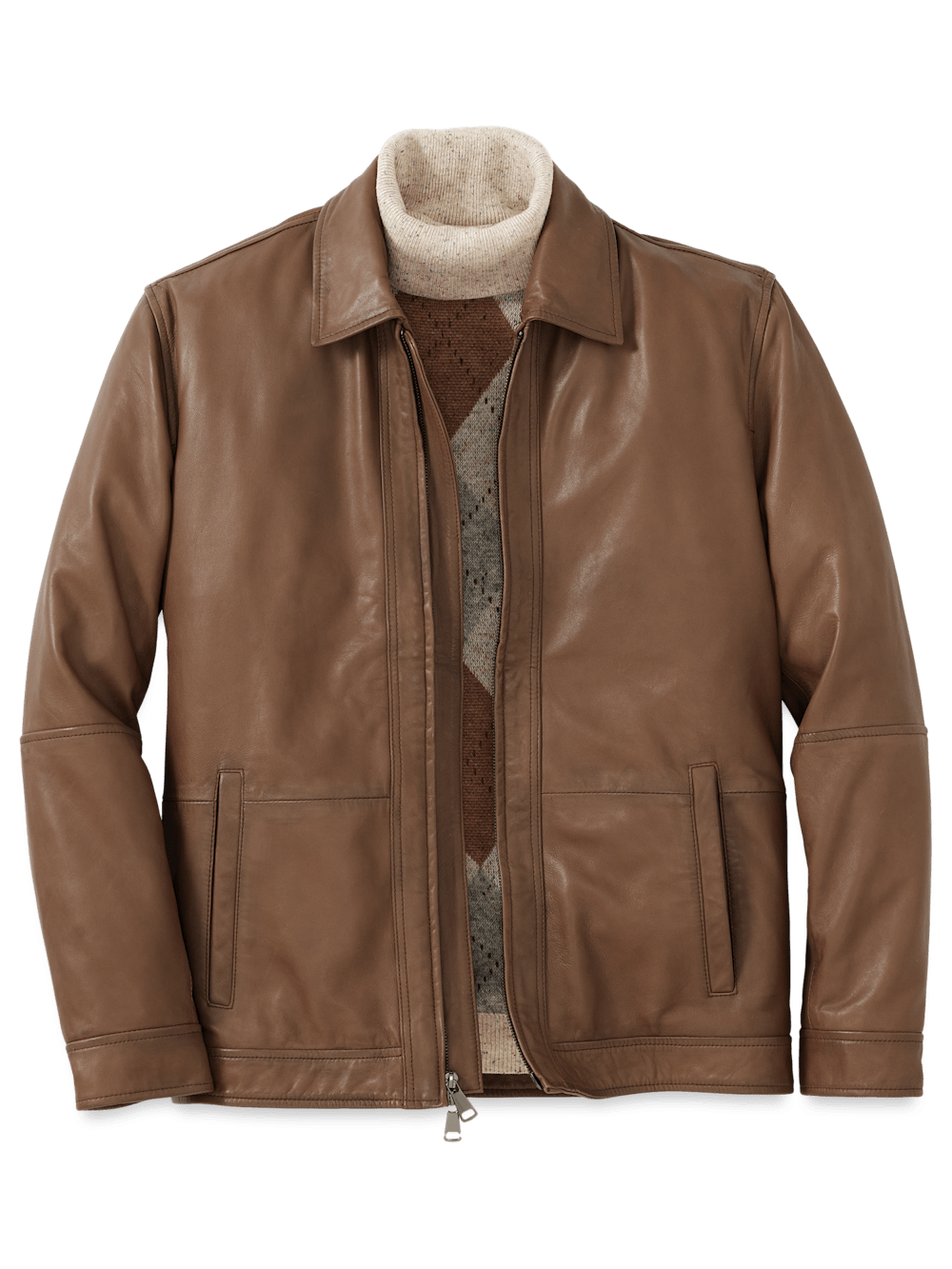 Product Image of Leather Bomber Jacket-Brown