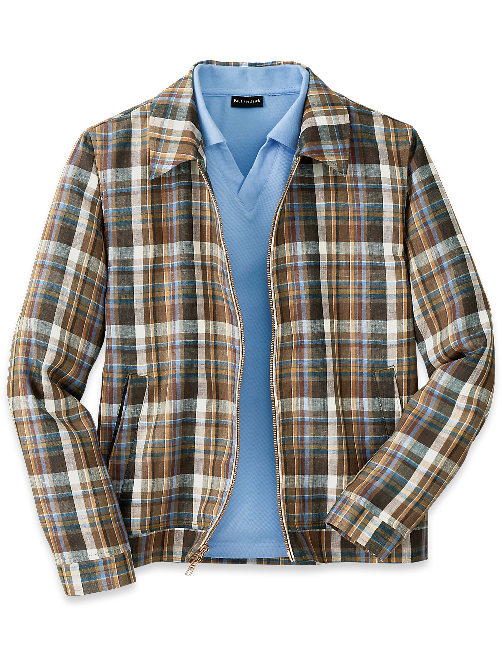 Product Image of Linen Plaid Bomber Jacket-Tan Multi