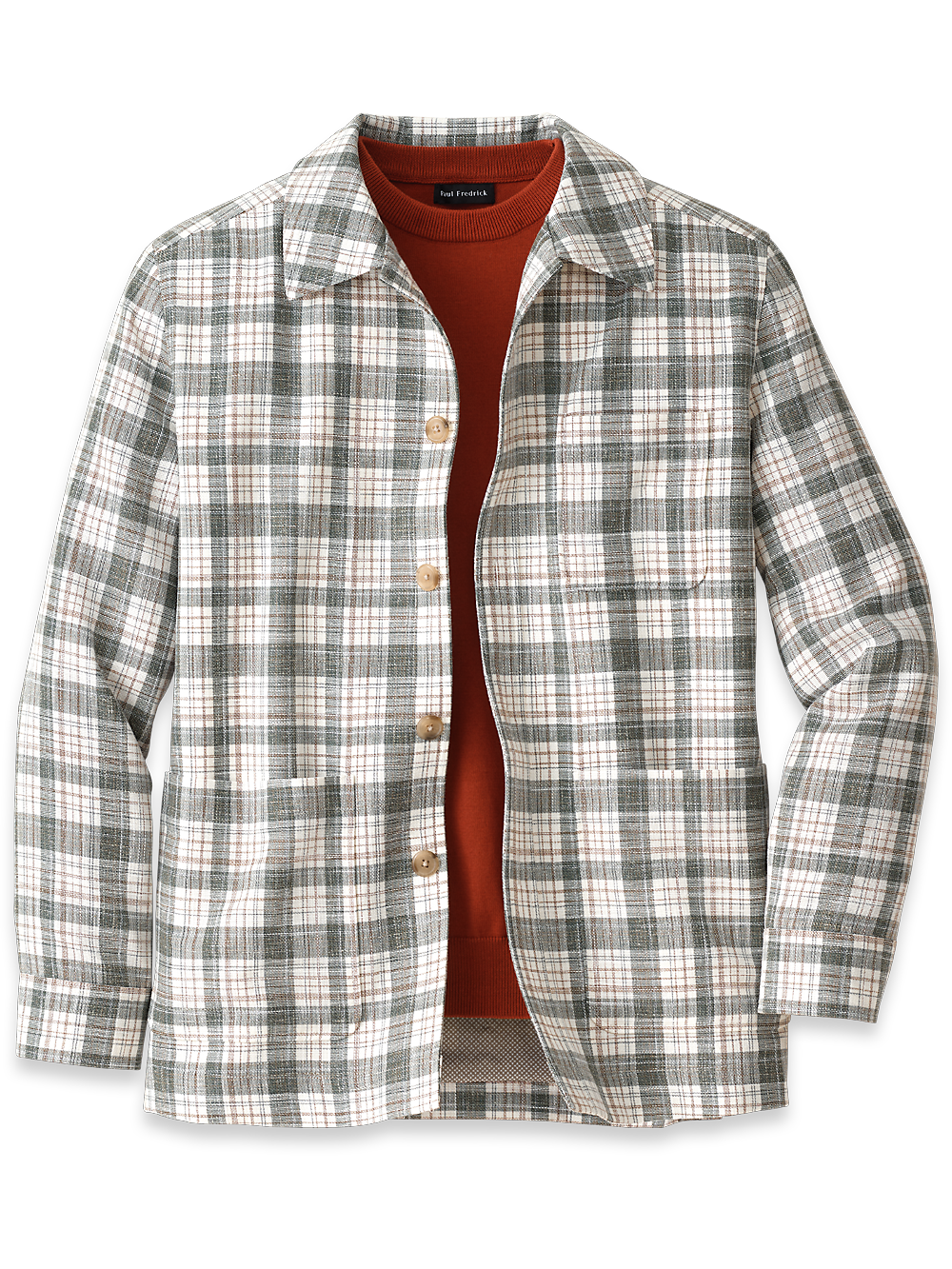 Product Image of Italian Wool Blend Plaid Shirt Jacket-Green/Tan