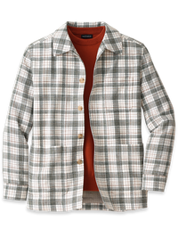 Italian Wool Blend Plaid Shirt Jacket - Green/tan