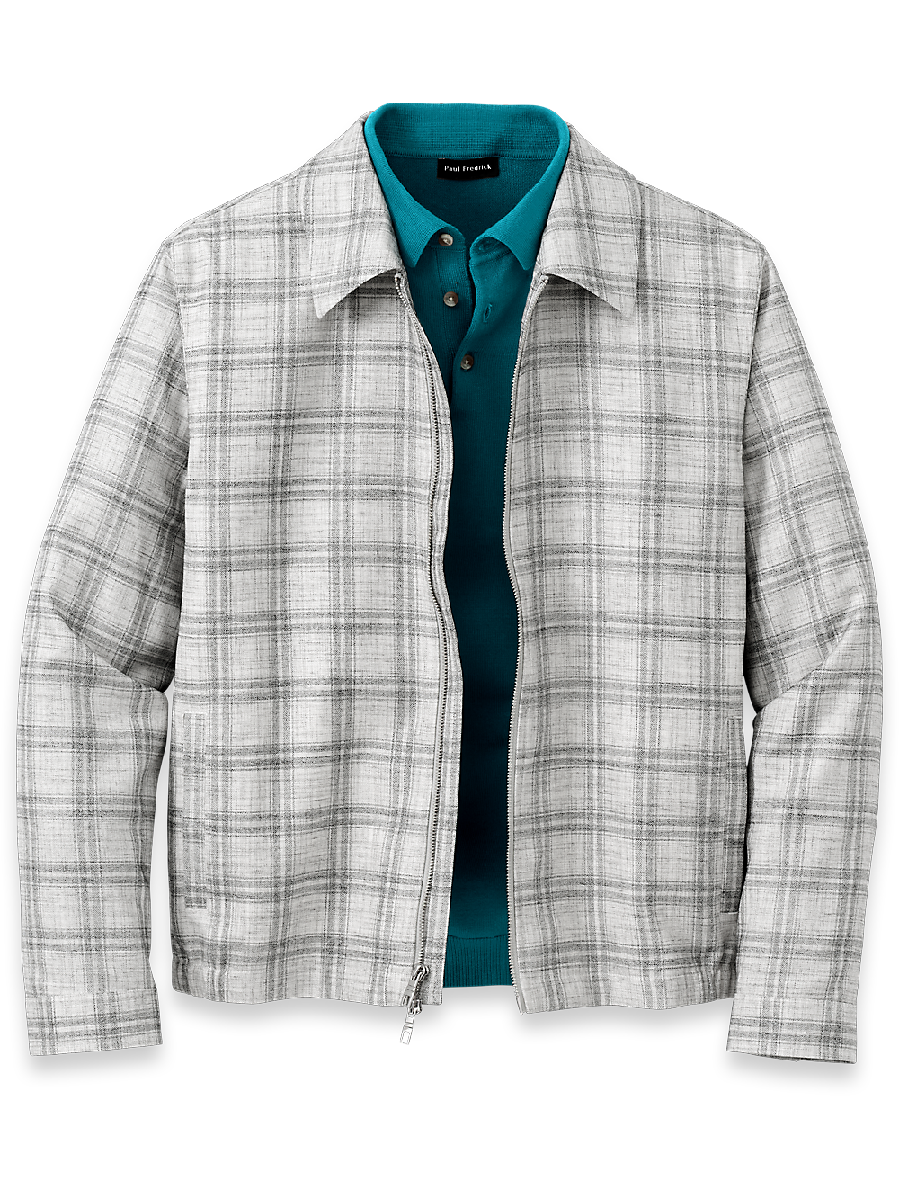 Product Image of Microfiber Plaid Bomber Jacket-Light Grey