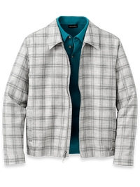 Microfiber Plaid Bomber Jacket - Light Grey