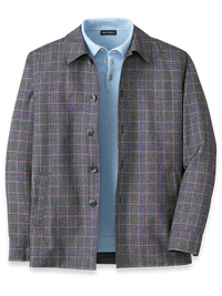 Microfiber Plaid Shirt Jacket - Charcoal