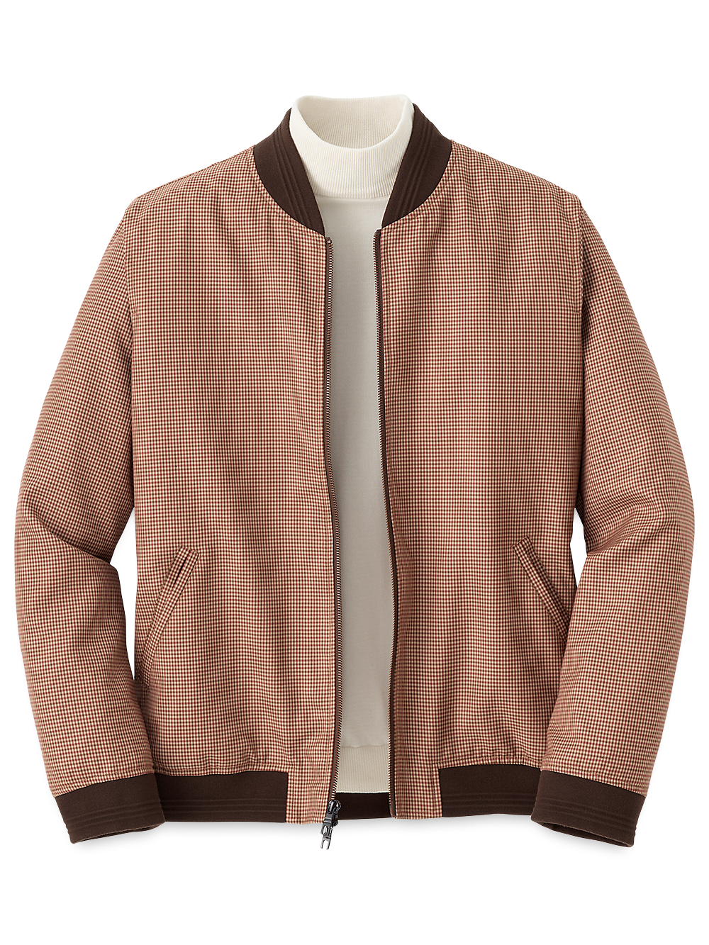 Product Image of Microfiber Check Baseball Jacket-Burgundy/Tan